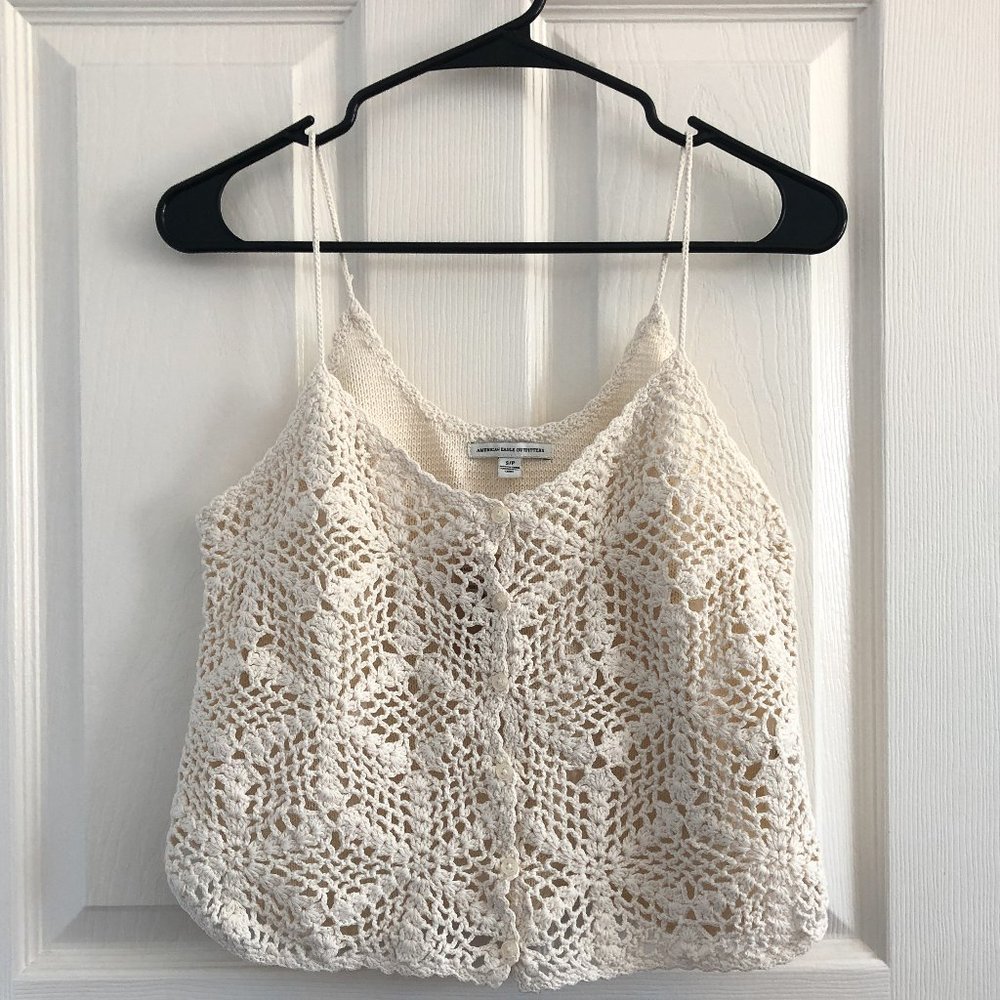 American Eagle White Crochet Eyelet Top - Size S